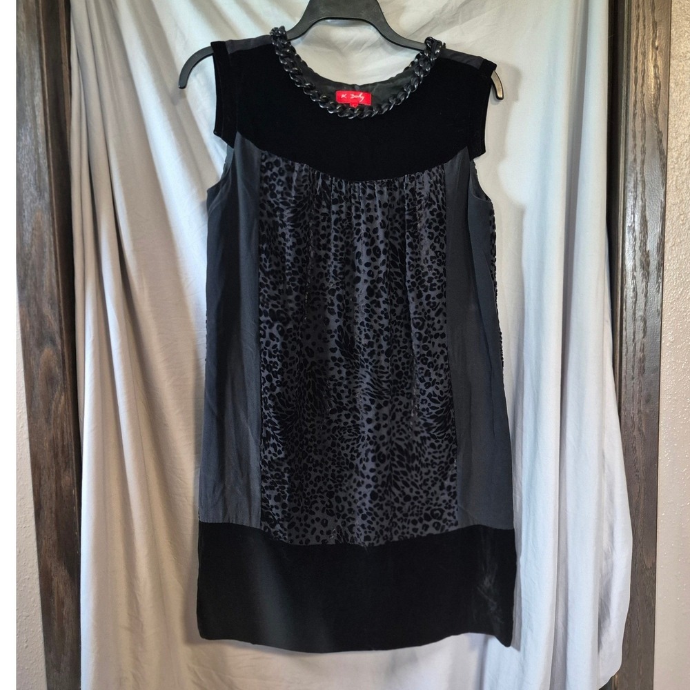Derhy Black Velvet Sleeveless Dress with Chunky Acrylic Chain Neckline Large